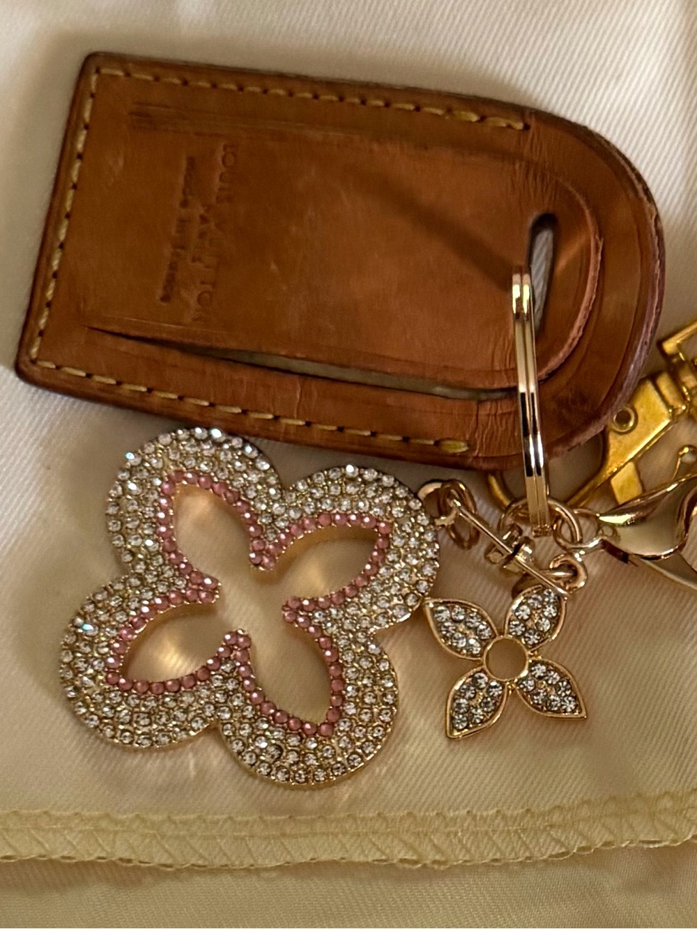 Crystal Flower Keychain Charm in Pink and Gold